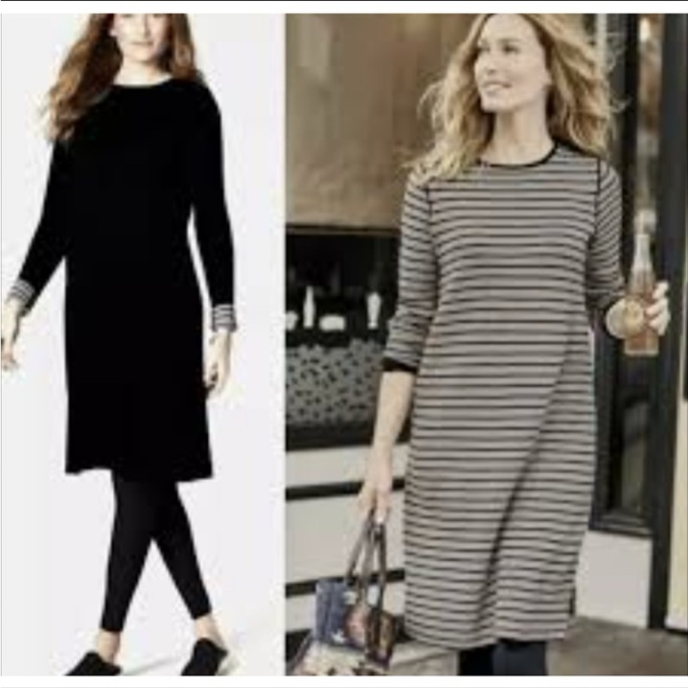 NWT J.Jill Striped Gray & Black Reversible Stretch cotton blend knit Dress Med